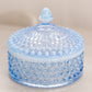 Vintage Duncan & Miller Blue Opalescent Glass Hobnail Lidded Jar