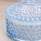 Vintage Duncan & Miller Blue Opalescent Glass Hobnail Lidded Jar
