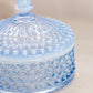 Vintage Duncan & Miller Blue Opalescent Glass Hobnail Lidded Jar
