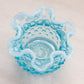 Vintage Extra Small Blue Opalescent Glass Ruffled Hobnail Vase