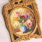 Vintage Extra Small Floral Painting with Blue Vase and Gold Tone Frame