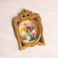Vintage Extra Small Floral Painting with Blue Vase and Gold Tone Frame