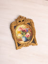 Vintage Extra Small Floral Painting with Blue Vase and Gold Tone Frame