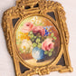 Vintage Extra Small Floral Painting with Blue Vase and Gold Tone Frame