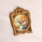 Vintage Extra Small Floral Painting with Teal Vase and Gold Tone Frame