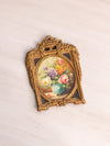 Vintage Extra Small Floral Painting with Teal Vase and Gold Tone Frame