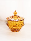 Vintage Fenton Amber Glass Valencia Lidded Dish with Finial