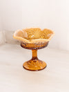 Vintage Fenton Amber Opalescent Glass Scroll & Eye Compote