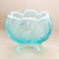 Vintage Fenton Aqua Blue Opalescent Glass Drape 3-Toed Bowl