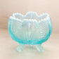 Vintage Fenton Aqua Blue Opalescent Glass Drape 3-Toed Bowl