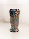 Vintage Fenton Black Amethyst Glass Vase with Peacock and Floral Designs