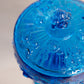 Vintage Fenton Blue Glass Rose Floral Lidded Compote