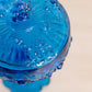 Vintage Fenton Blue Glass Rose Floral Lidded Compote