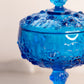 Vintage Fenton Blue Glass Rose Floral Lidded Compote