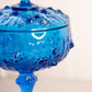 Vintage Fenton Blue Glass Rose Floral Lidded Compote