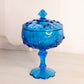 Vintage Fenton Blue Glass Rose Floral Lidded Compote