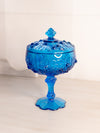 Vintage Fenton Blue Glass Rose Floral Lidded Compote