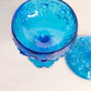 Vintage Fenton Blue Glass Rose Floral Lidded Compote