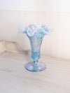 Vintage Fenton Blue Iridescent Opalescent Glass Footed Daffodil Vase