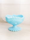 Vintage Fenton Blue Milk Glass Compote with Sawtooth Edge