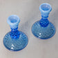 Vintage Fenton Blue Opalescent Glass Hobnail Candlesticks (Set of 2)