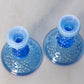 Vintage Fenton Blue Opalescent Glass Hobnail Candlesticks (Set of 2)