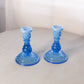 Vintage Fenton Blue Opalescent Glass Hobnail Candlesticks (Set of 2)