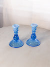 Vintage Fenton Blue Opalescent Glass Hobnail Candlesticks (Set of 2)