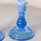 Vintage Fenton Blue Opalescent Glass Hobnail Candlesticks (Set of 2)