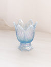 Vintage Fenton Blue Iridescent Glass 2-Way Floral Candleholder