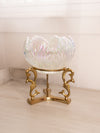 Vintage Fenton Clear Iridescent Opalescent Glass Lotus Bowl w/ Brass Stand