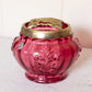 Vintage Fenton Cranberry Potpourri Jar with Ornate Brass Lid