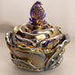 Vintage Fenton Dark Blue Iridescent Glass Flower Butterfly Lidded Dish