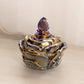 Vintage Fenton Dark Blue Iridescent Glass Flower Butterfly Lidded Dish