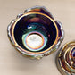 Vintage Fenton Dark Blue Iridescent Glass Flower Butterfly Lidded Dish