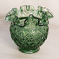 Vintage Fenton Dark Green Cut and Block Ruffled Glass Vase