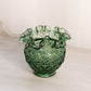 Vintage Fenton Dark Green Cut and Block Ruffled Glass Vase