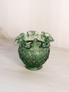 Vintage Fenton Dark Green Cut and Block Ruffled Glass Vase