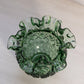 Vintage Fenton Dark Green Cut and Block Ruffled Glass Vase