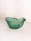 Vintage Fenton Dark Green Glass Sleigh Dish with Gold Accents