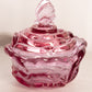 Vintage Fenton Dark Pink Glass Flower Butterfly Lidded Dish
