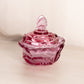 Vintage Fenton Dark Pink Glass Flower Butterfly Lidded Dish
