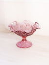Vintage Fenton Dark Pink Glass Water Lily Compote with Ruffle Edge