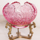 Vintage Fenton Dusty Rose Pink Lotus Glass Bowl w/ Brass Stand