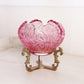 Vintage Fenton Dusty Rose Pink Lotus Glass Bowl w/ Brass Stand