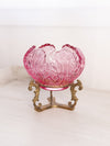 Vintage Fenton Dusty Rose Pink Lotus Glass Bowl w/ Brass Stand