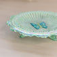 Vintage Fenton Glass Green Iridescent Butterfly Dish with 3 Toes