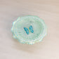 Vintage Fenton Glass Green Iridescent Butterfly Dish with 3 Toes