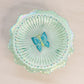 Vintage Fenton Glass Green Iridescent Butterfly Dish with 3 Toes