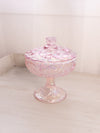 Vintage Fenton Glass Light Pink Iridescent Opalescent Water Lily Lidded Compote